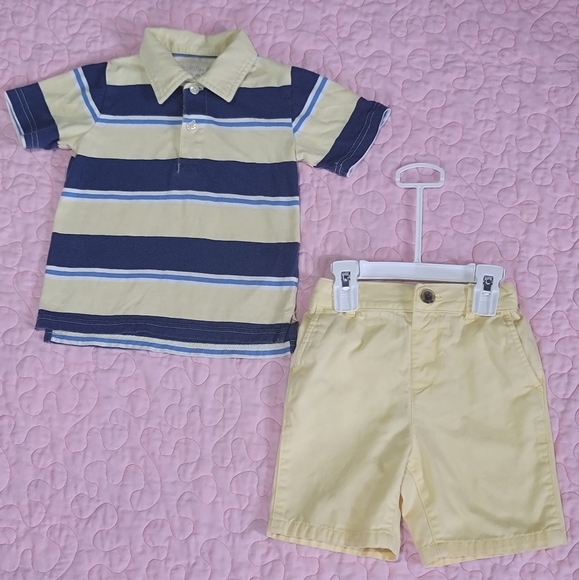 Striped Polo Shirt and Yellow Shorts Set - Picture 1 of 7
